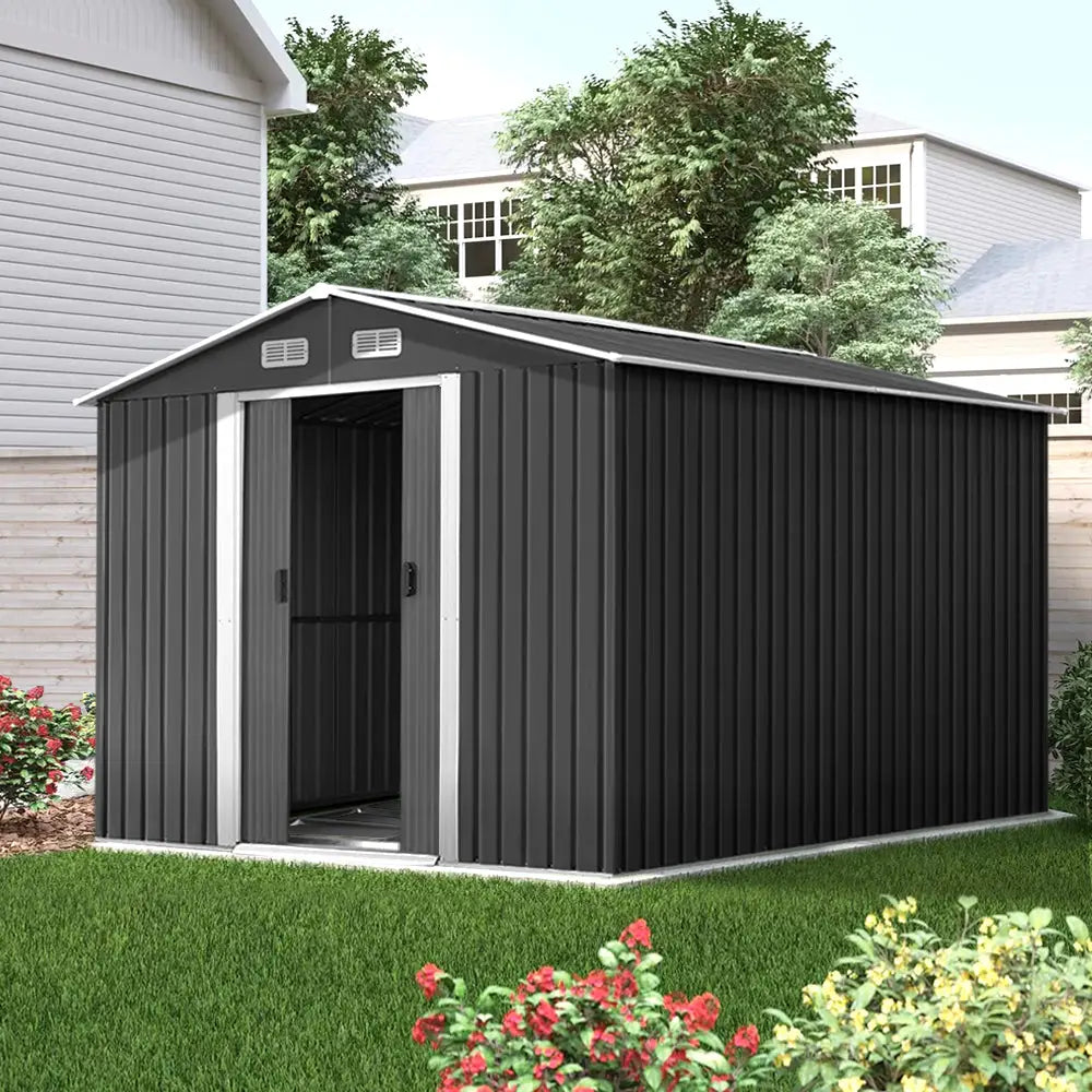 Giantz Garden Shed 2.6x3.9M w/Metal Base Sheds Outdoor Storage Workshop Tool Shelter Sliding Door - Home & Garden >
