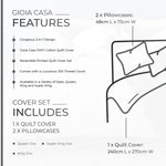 Gioia Casa 100% Cotton Manhattan Reversible Printed Quilt Cover Set - Super King Size - Home & Garden > Bedding >