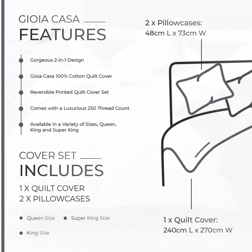Gioia Casa 100% Cotton Manhattan Reversible Printed Quilt Cover Set - Super King Size - Home & Garden > Bedding >