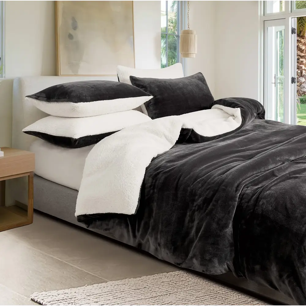 Gioia Casa 2 in 1 Teddy Sherpa Quilt Cover Set and Blanket (Charcoal Super King) - Home & Garden > Bedding > Quilts &