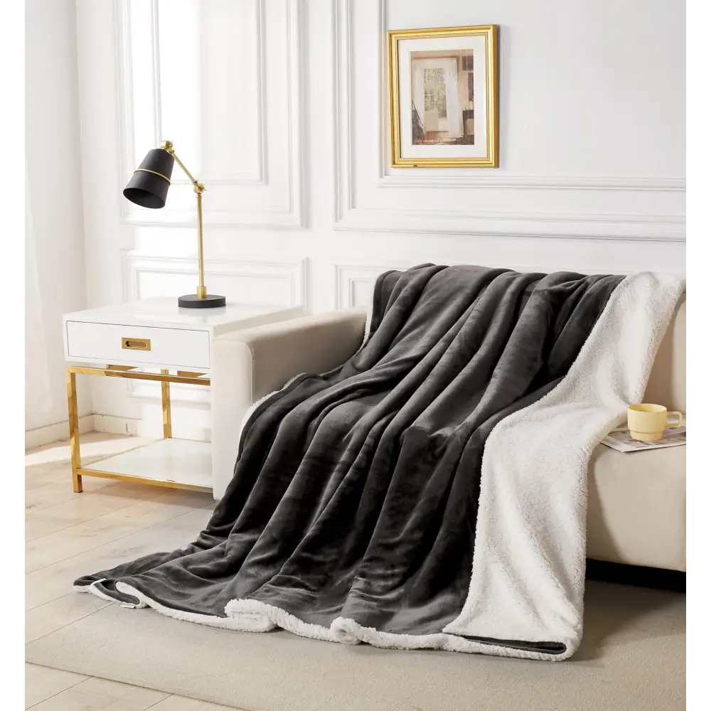 Gioia Casa 2 in 1 Teddy Sherpa Quilt Cover Set and Blanket (Charcoal Super King) - Home & Garden > Bedding > Quilts &