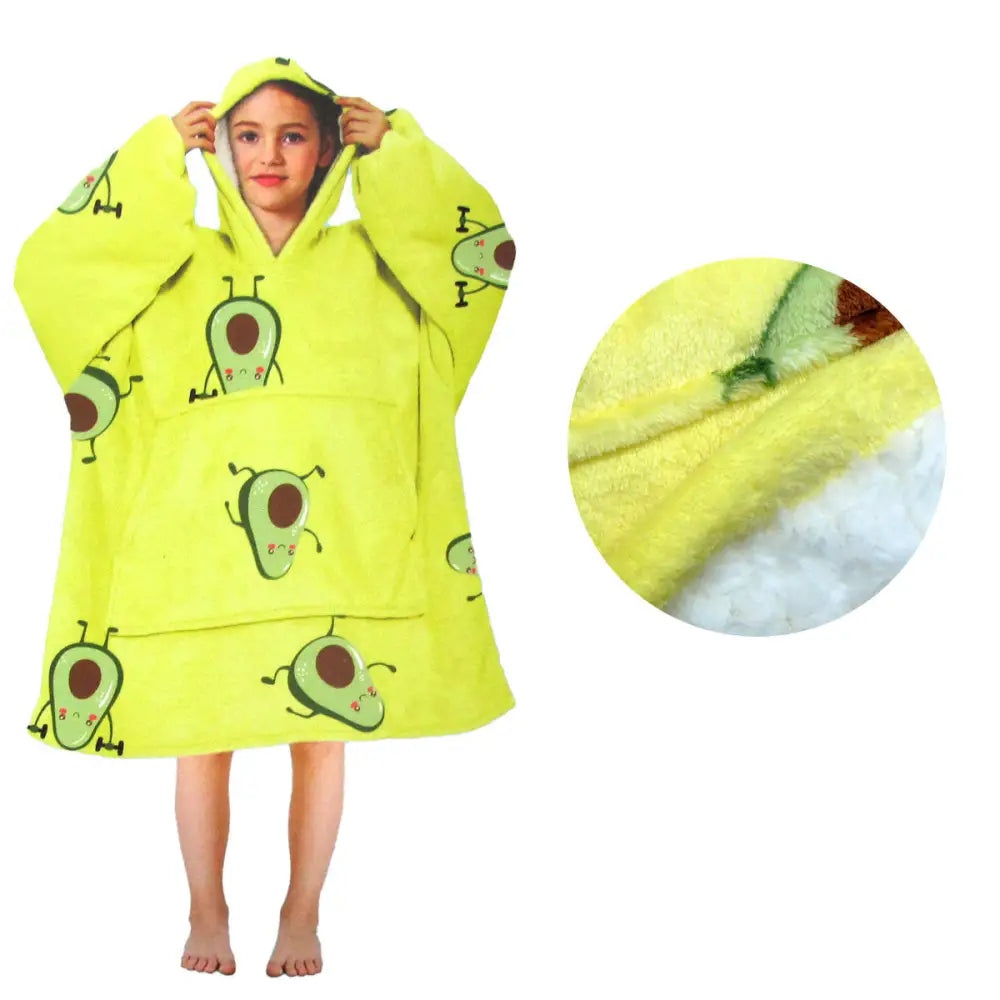 Girls Comfy Warm Blanket Hoodie with Sherpa Fleece Reverse Avocado - Home & Garden > Bedding