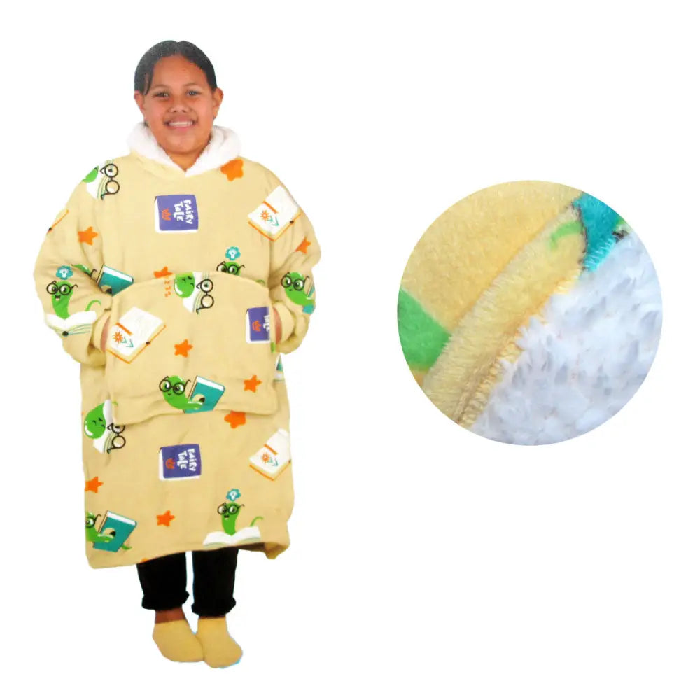 Girls Comfy Warm Blanket Hoodie with Sherpa Fleece Reverse Bookworm - Home & Garden > Bedding