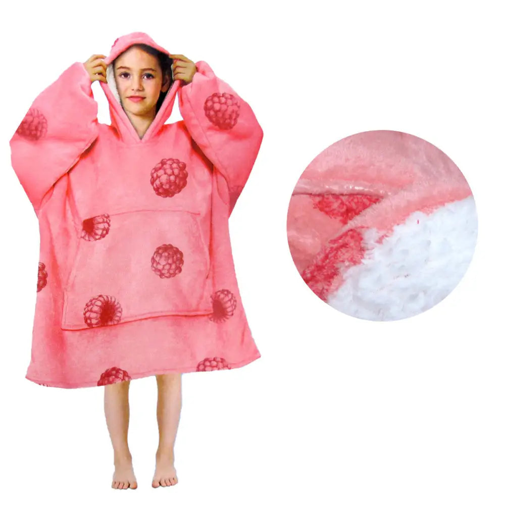 Girls Comfy Warm Blanket Hoodie with Sherpa Fleece Reverse Raspberry - Home & Garden > Bedding