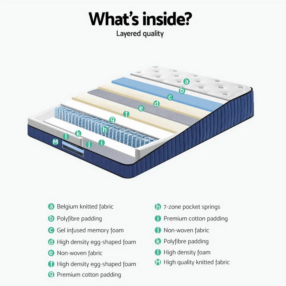Giselle Bedding 34cm Mattress Cool Gel Memory Foam 7 Zone Queen - Furniture > Mattresses