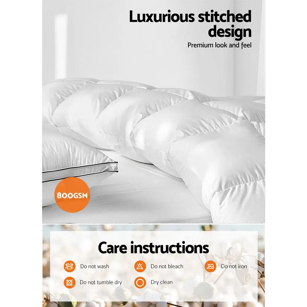 Giselle Bedding 800GSM Goose Down Feather Quilt Super King - Home & Garden > Bedding