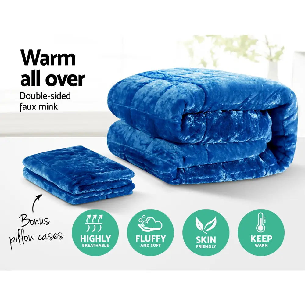 Giselle Bedding Faux Mink Quilt Blue Super King - Home & Garden > Bedding