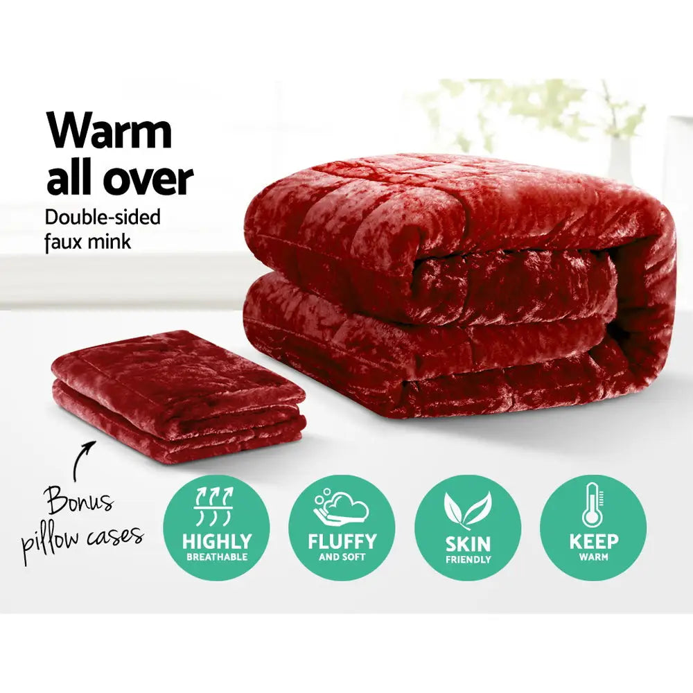 Giselle Bedding Faux Mink Quilt Burgundy King - Home & Garden > Bedding