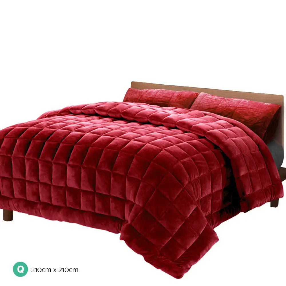 Giselle Bedding Faux Mink Quilt Burgundy Queen - Home & Garden > Bedding