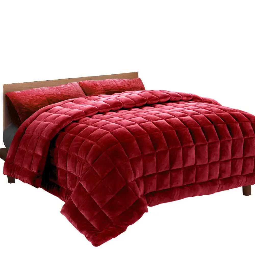 Giselle Bedding Faux Mink Quilt Burgundy Super King - Home & Garden > Bedding