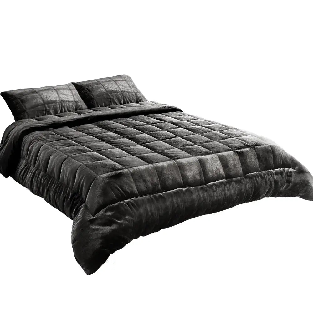 Giselle Bedding Faux Mink Quilt Charcoal Single King - Home & Garden > Bedding
