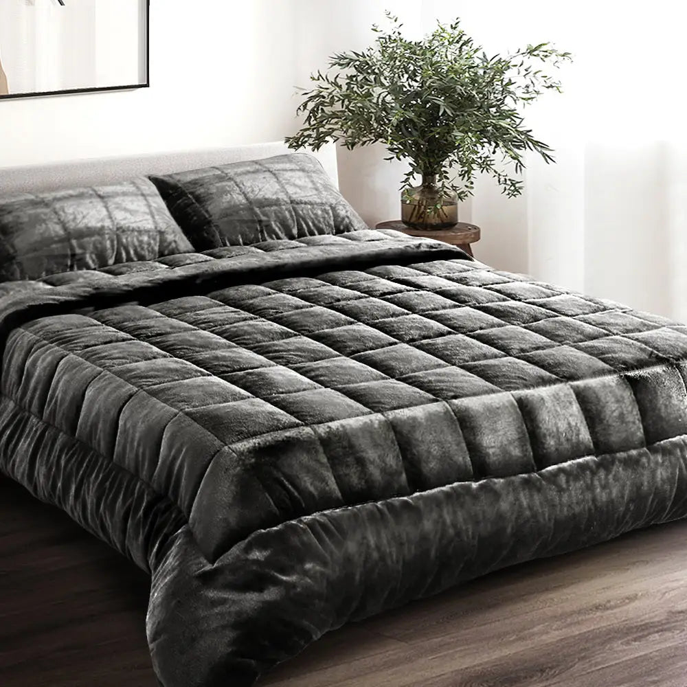 Giselle Bedding Faux Mink Quilt Charcoal Single King - Home & Garden > Bedding