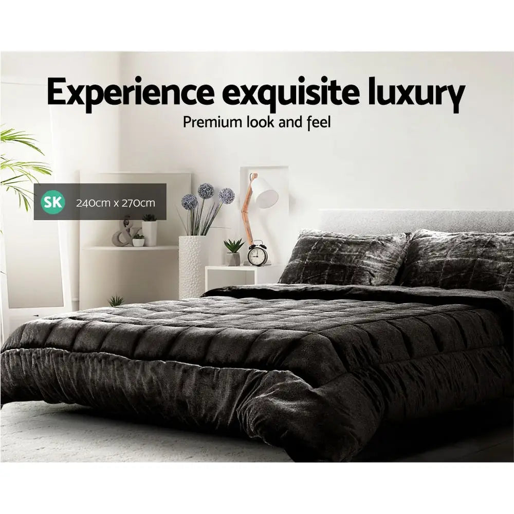 Giselle Bedding Faux Mink Quilt Charcoal Single King - Home & Garden > Bedding