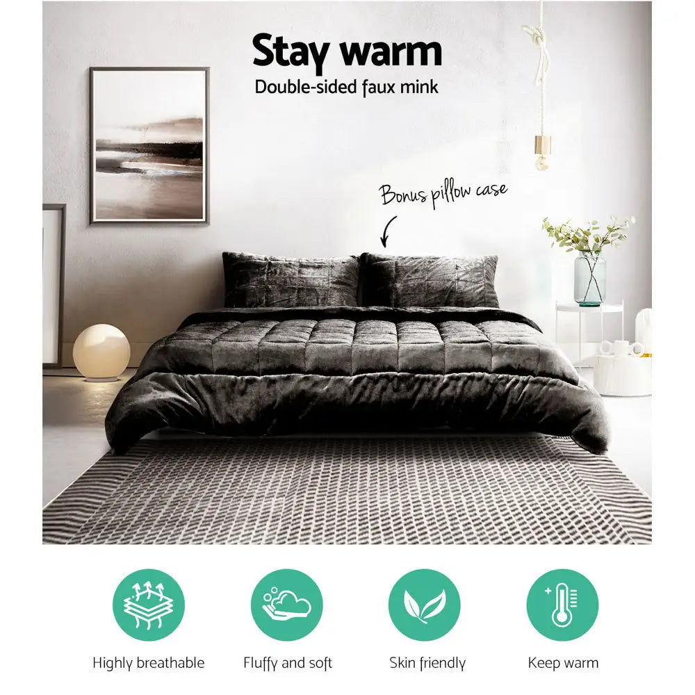 Giselle Bedding Faux Mink Quilt Charcoal Single King - Home & Garden > Bedding