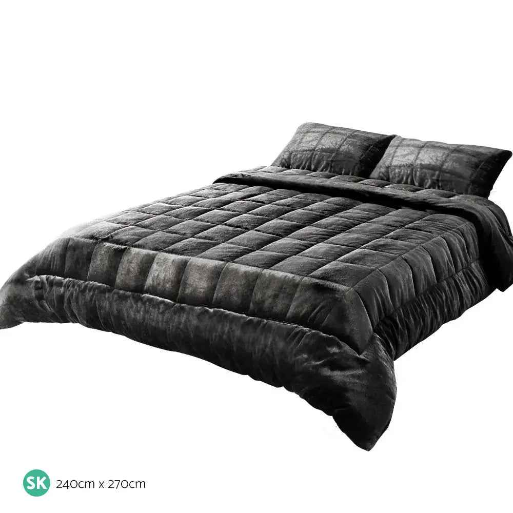 Giselle Bedding Faux Mink Quilt Charcoal Single King - Home & Garden > Bedding
