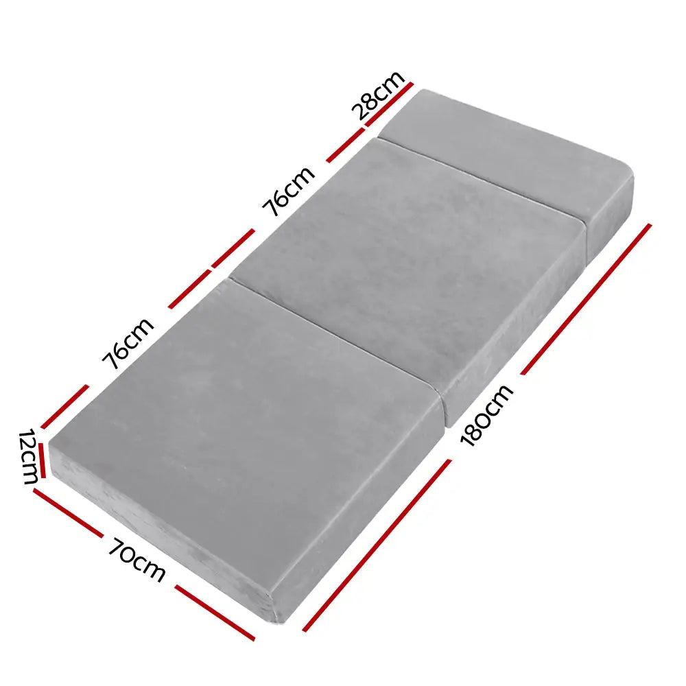 Giselle Bedding Foldable Mattress Folding Foam Bed Mat Light Grey - Furniture > Mattresses