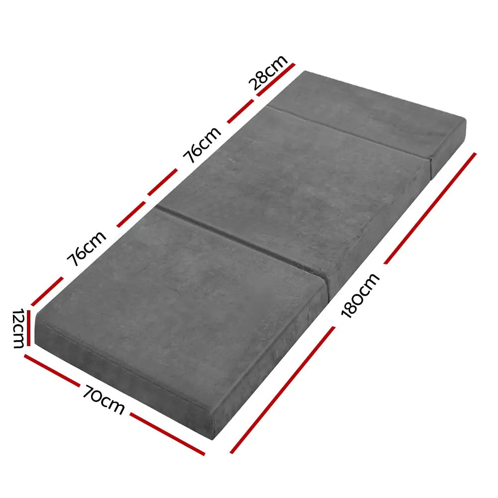 Giselle Bedding Foldable Mattress Folding Foam Bed Mat Single Grey - Furniture > Mattresses