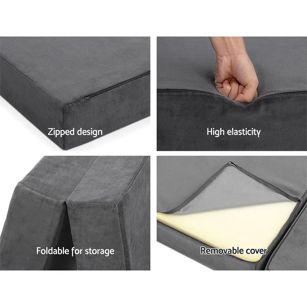Giselle Bedding Foldable Mattress Folding Foam Bed Mat Single Grey - Furniture > Mattresses