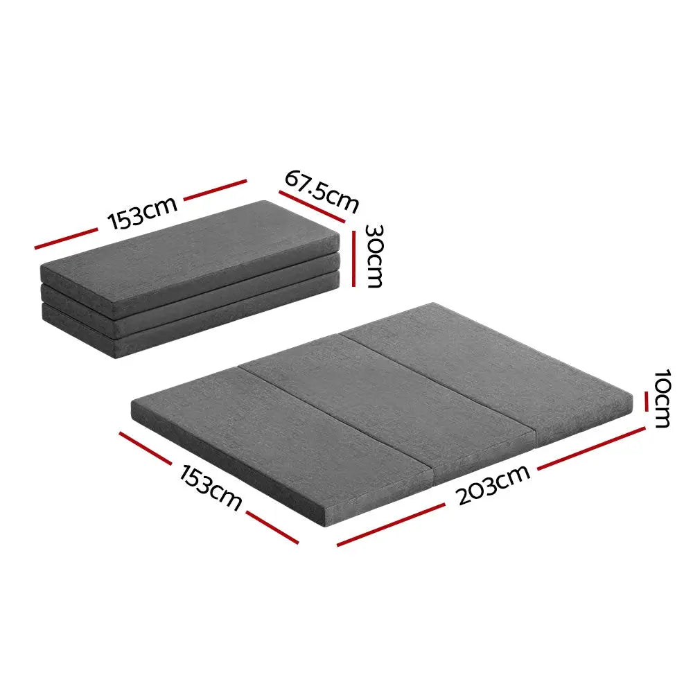 Giselle Bedding Foldable Mattress Folding Foam Queen Grey - Furniture > Mattresses