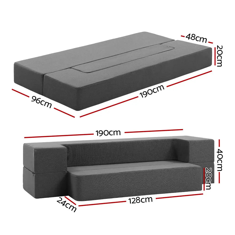 Giselle Bedding Foldable Mattress Folding Foam Sofa Bed Chair Grey - Furniture > Mattresses