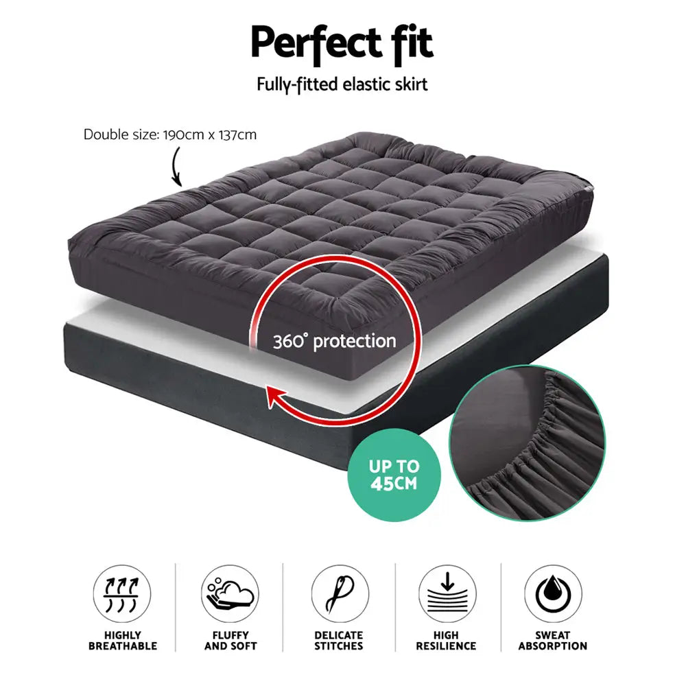 Giselle Bedding Mattress Topper Pillowtop Bamboo Charcoal Double - Home & Garden > Bedding