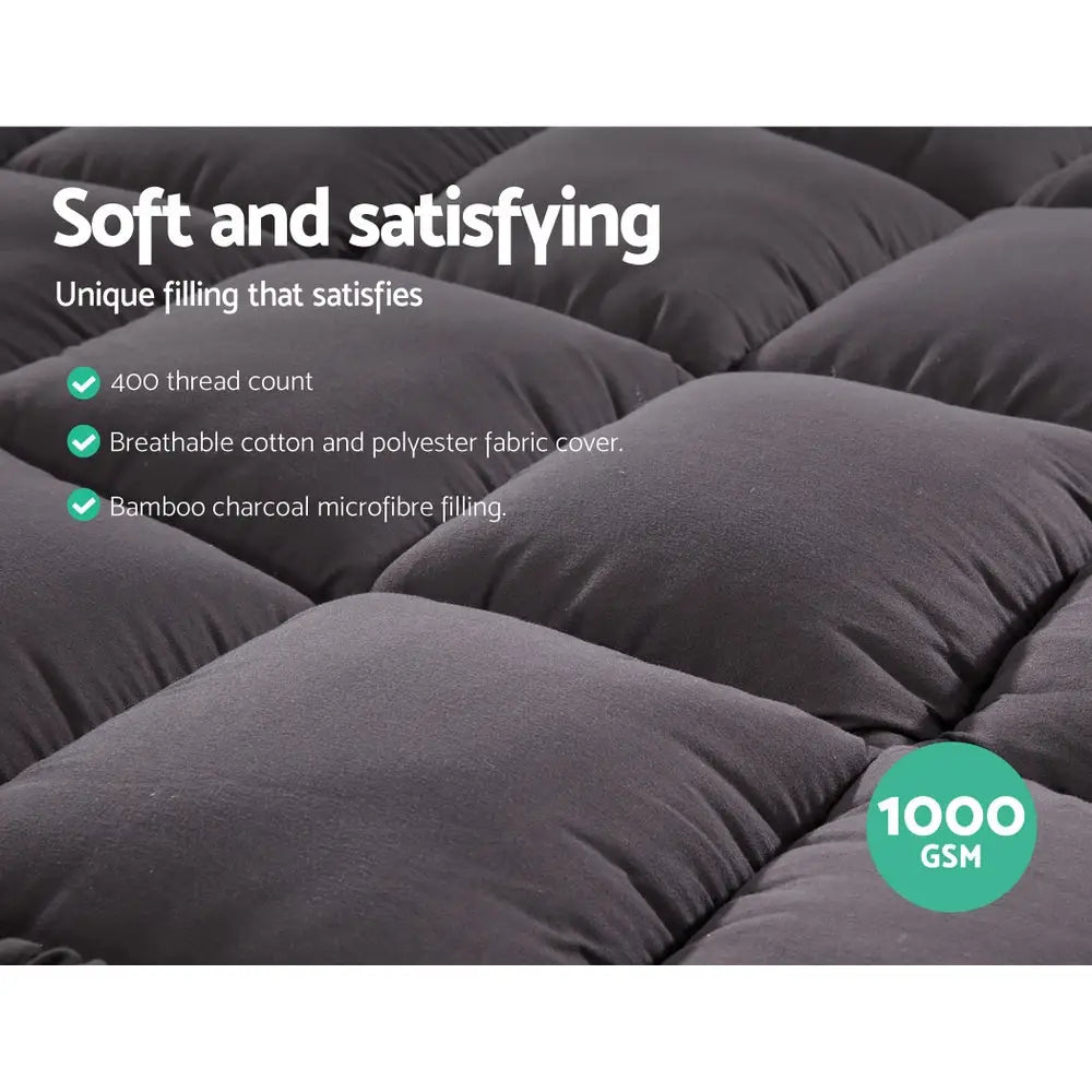 Giselle Bedding Mattress Topper Pillowtop Bamboo Charcoal King Single - Home & Garden > Bedding