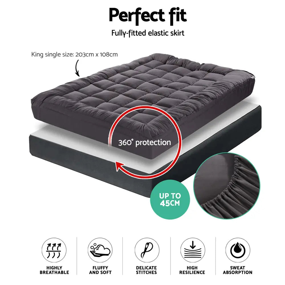 Giselle Bedding Mattress Topper Pillowtop Bamboo Charcoal King Single - Home & Garden > Bedding