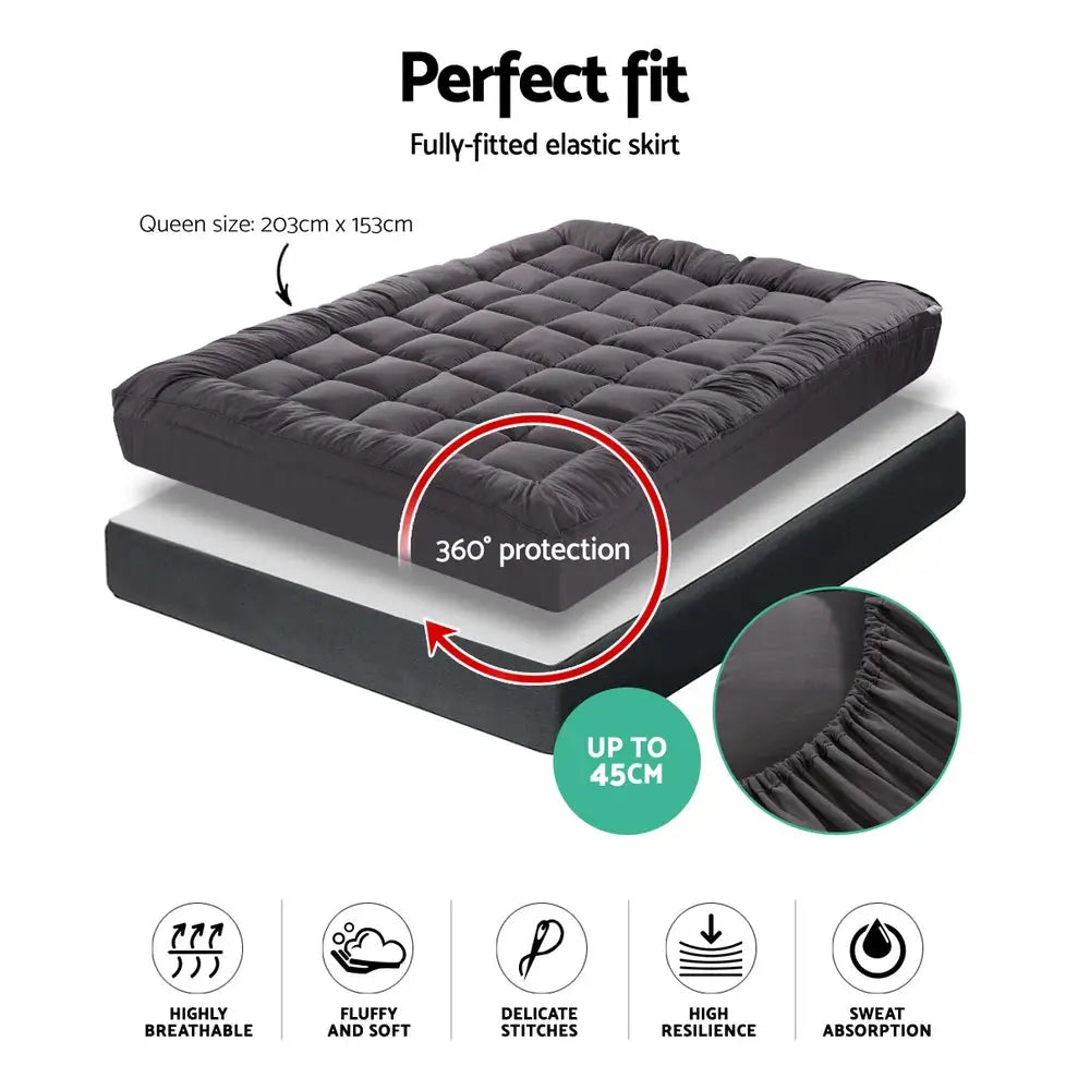 Giselle Bedding Mattress Topper Pillowtop Bamboo Charcoal Queen - Home & Garden > Bedding