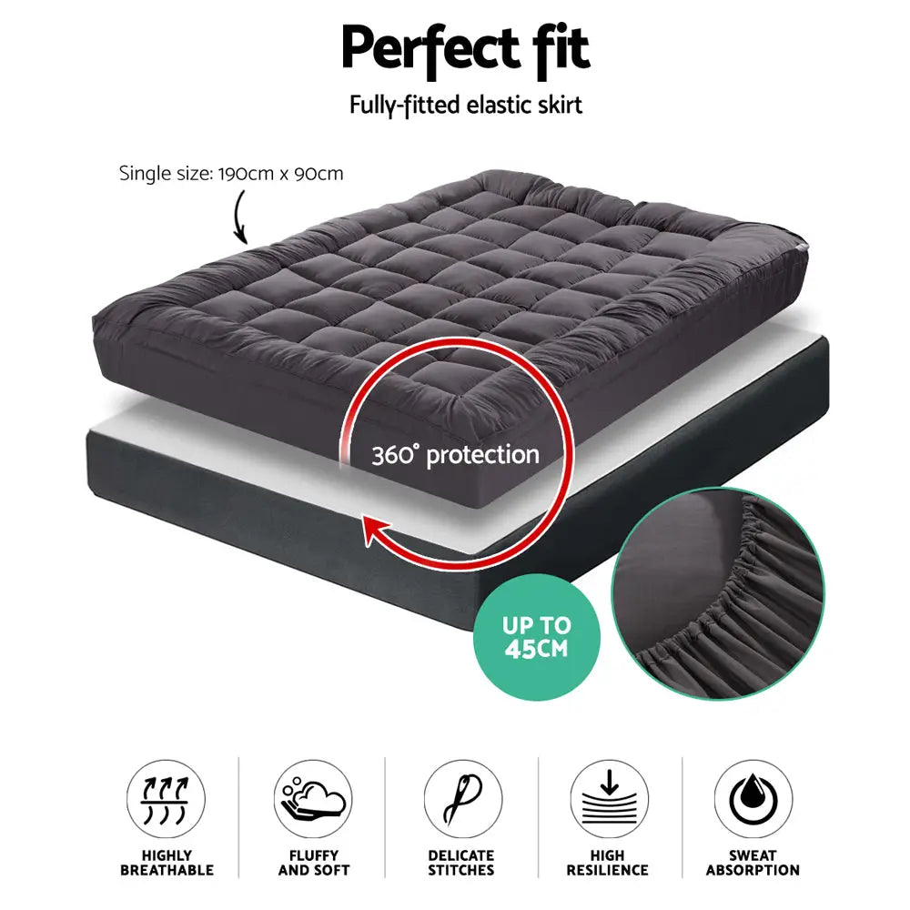 Giselle Bedding Mattress Topper Pillowtop Bamboo Charcoal Single - Home & Garden > Bedding