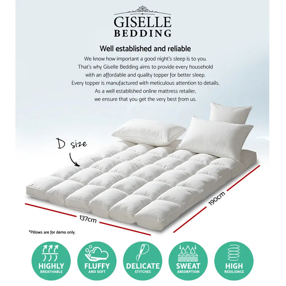 Giselle Bedding Mattress Topper Pillowtop Protector Pad Double - Home & Garden > Bedding