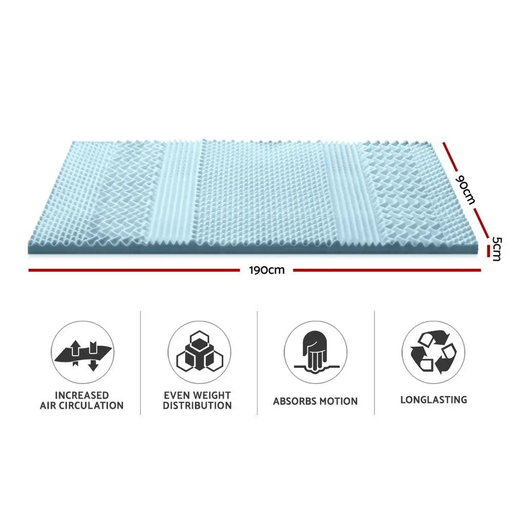 Giselle Bedding Memory Foam Mattress Topper 7-Zone 5cm Single - Furniture > Mattresses