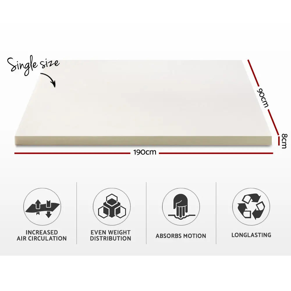 Giselle Bedding Memory Foam Mattress Topper 8cm Single - Furniture > Mattresses