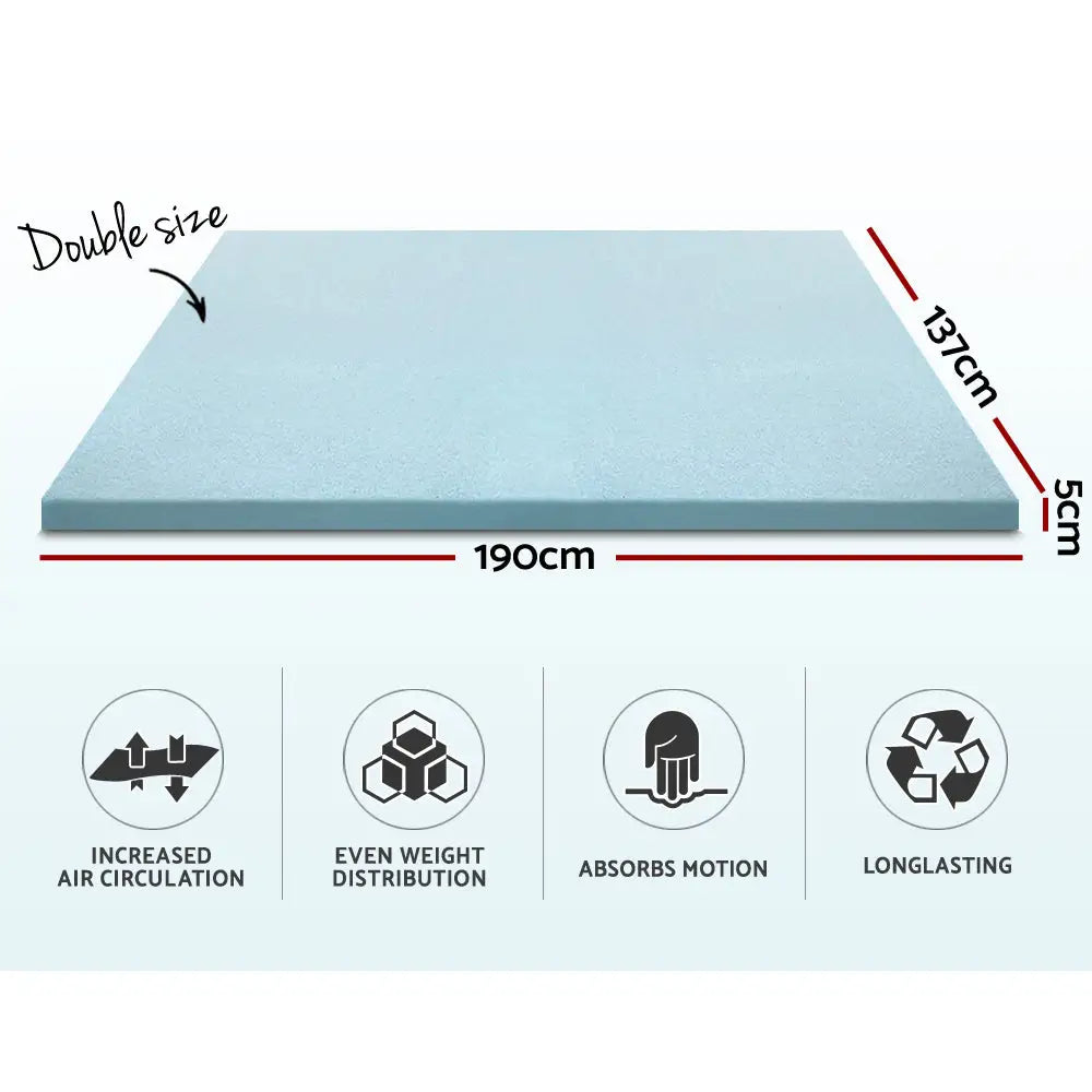 Giselle Bedding Memory Foam Mattress Topper Cool Gel 5cm Double - Furniture > Mattresses