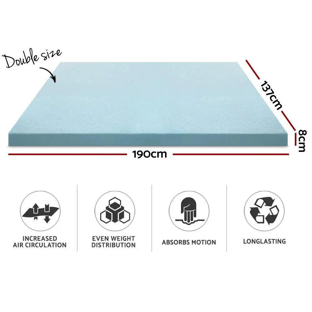 Giselle Bedding Memory Foam Mattress Topper Cool Gel 8cm Double - Furniture > Mattresses