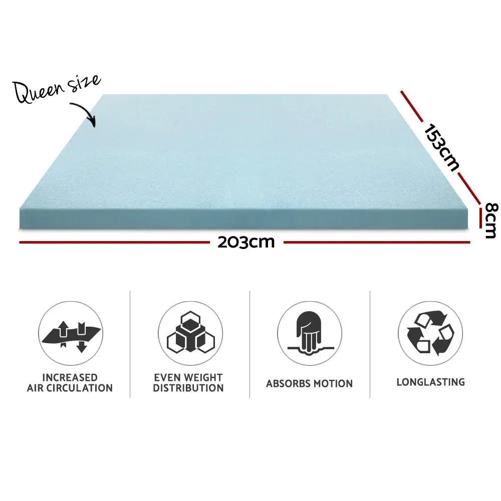 Giselle Bedding Memory Foam Mattress Topper Cool Gel 8cm Queen - Furniture > Mattresses
