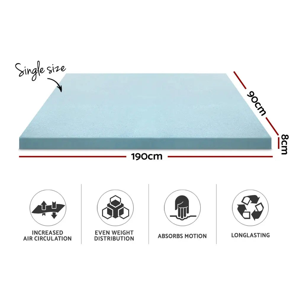 Giselle Bedding Memory Foam Mattress Topper Cool Gel 8cm Single - Furniture > Mattresses