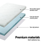 Giselle Bedding Memory Foam Mattress Topper Cool Gel Bed Mat Bamboo 10cm Double - Furniture > Mattresses