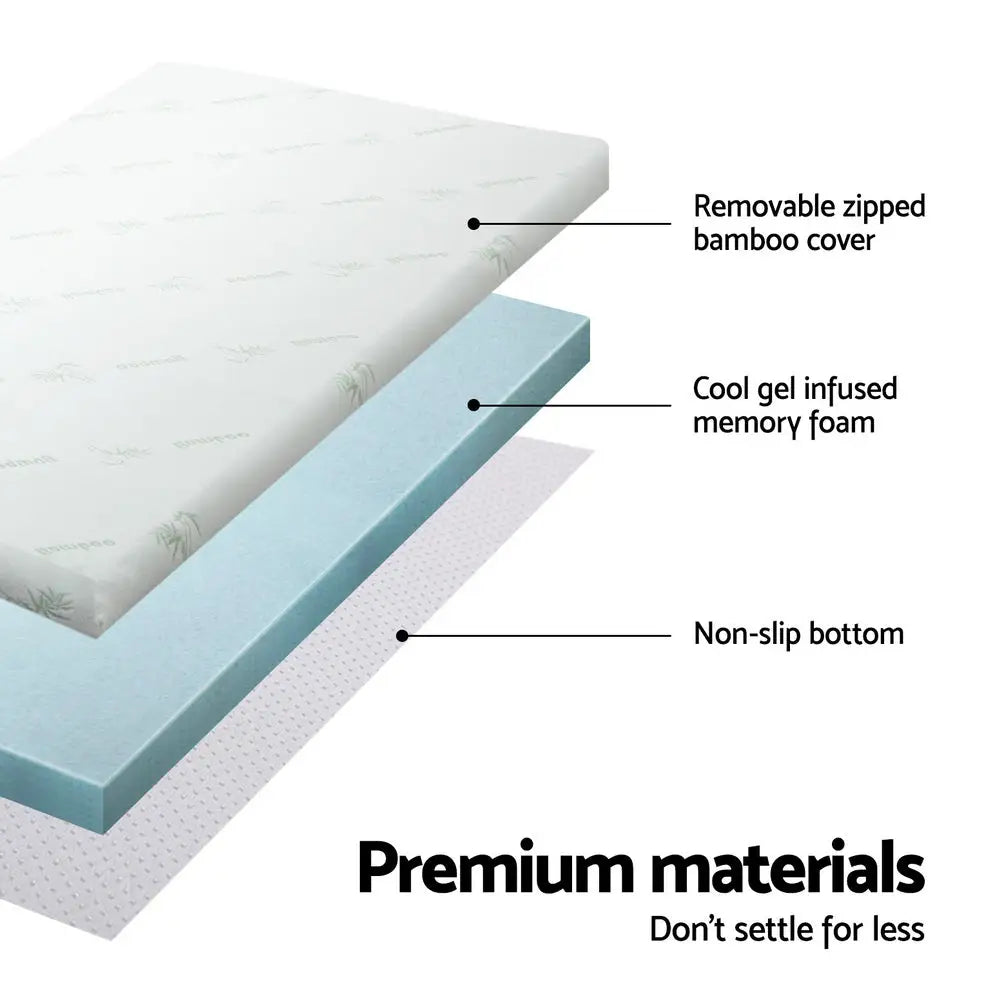 Giselle Bedding Memory Foam Mattress Topper Cool Gel Bed Mat Bamboo 10cm King - Furniture > Mattresses
