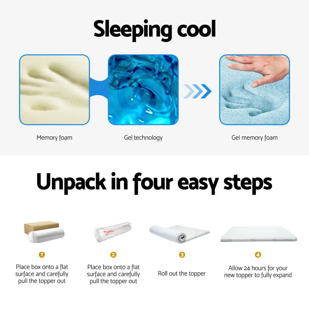 Giselle Bedding Memory Foam Mattress Topper Cool Gel Bed Mat Bamboo 10cm King - Furniture > Mattresses