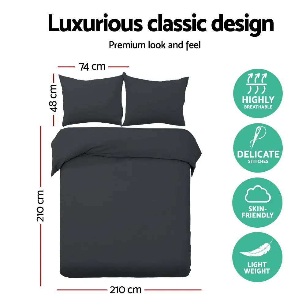 Giselle Bedding Quilt Cover Set Classic Black Queen - Home & Garden > Bedding