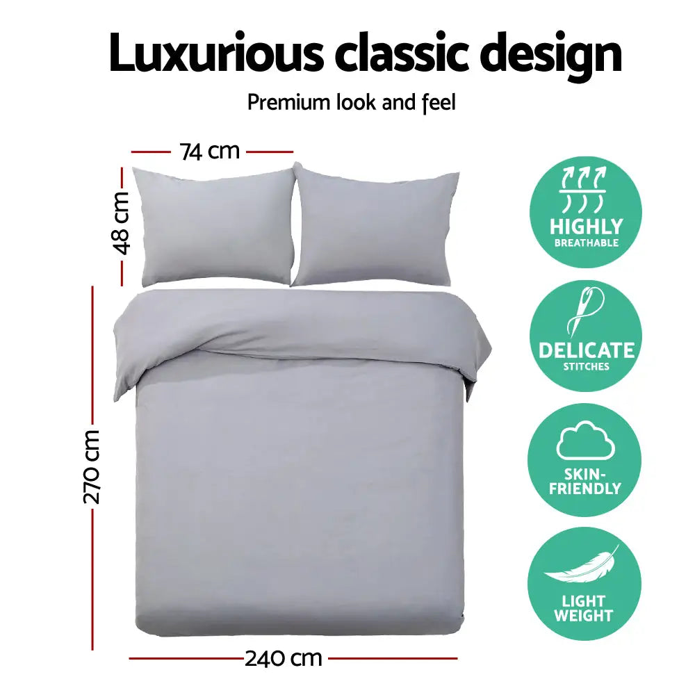 Giselle Bedding Quilt Cover Set Classic Grey Super King - Home & Garden > Bedding