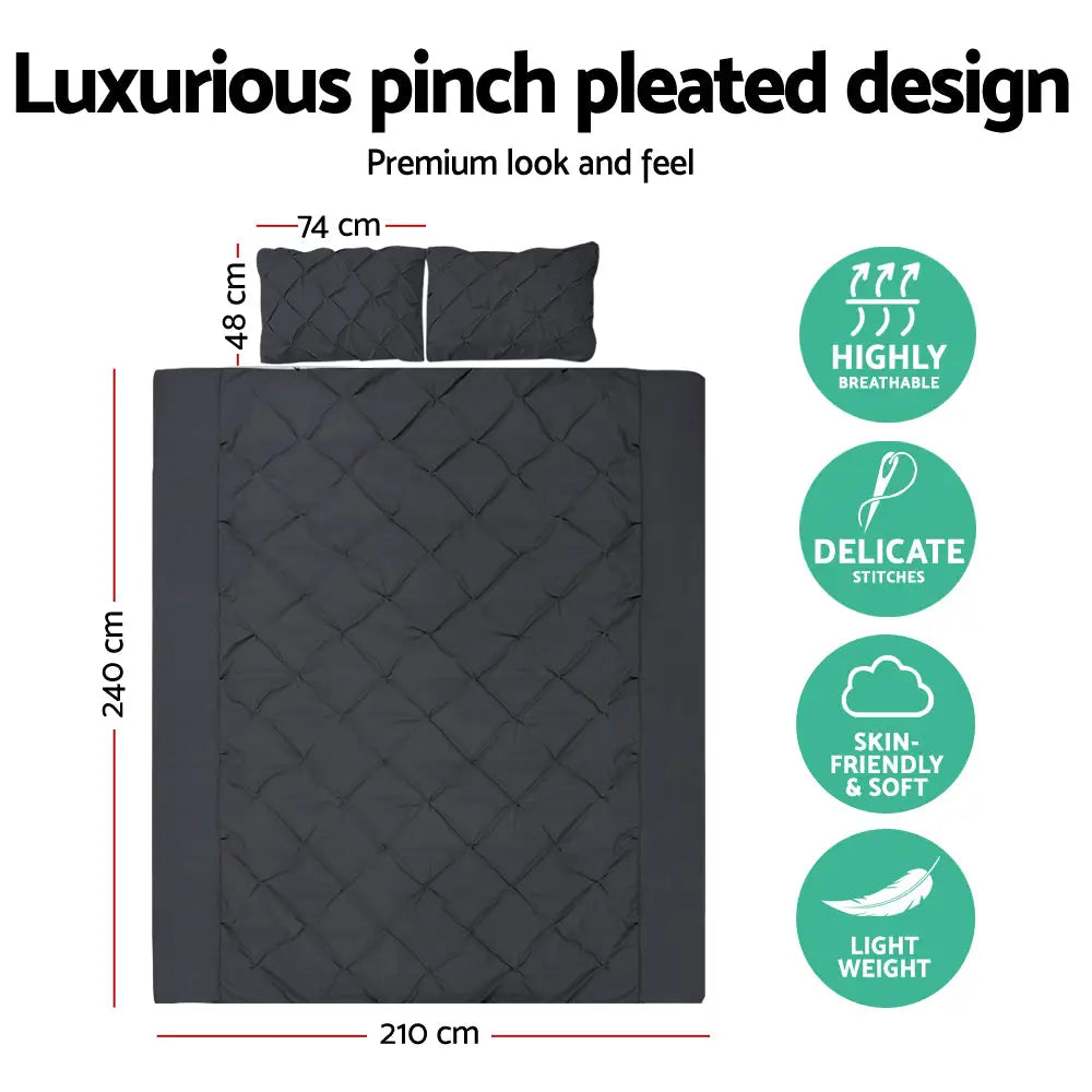 Giselle Bedding Quilt Cover Set Diamond Pinch Black King - Home & Garden > Bedding