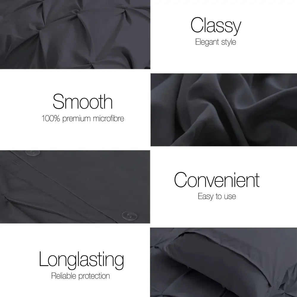 Giselle Bedding Quilt Cover Set Diamond Pinch Black King - Home & Garden > Bedding