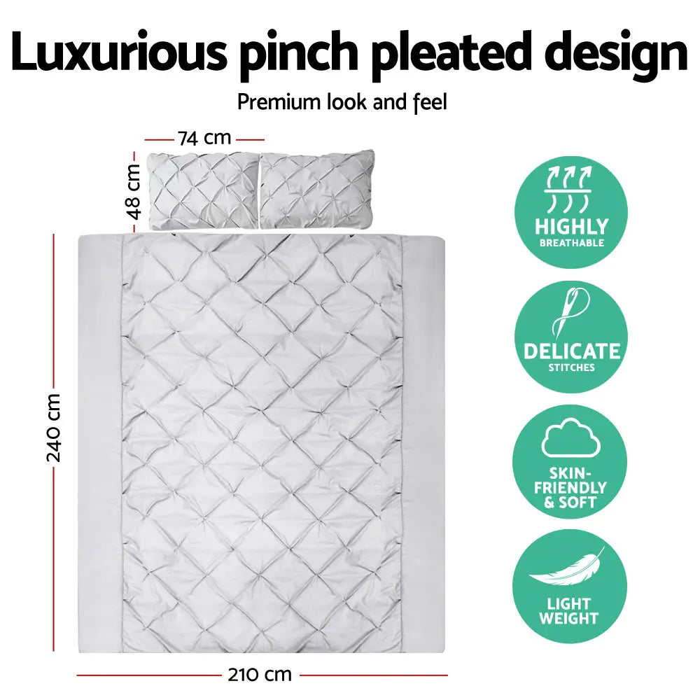 Giselle Bedding Quilt Cover Set Diamond Pinch Grey King - Home & Garden > Bedding