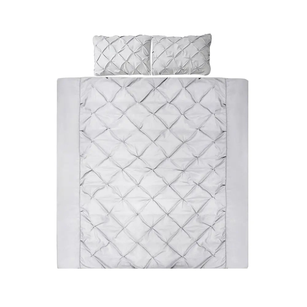 Giselle Bedding Quilt Cover Set Diamond Pinch Grey Queen - Home & Garden > Bedding