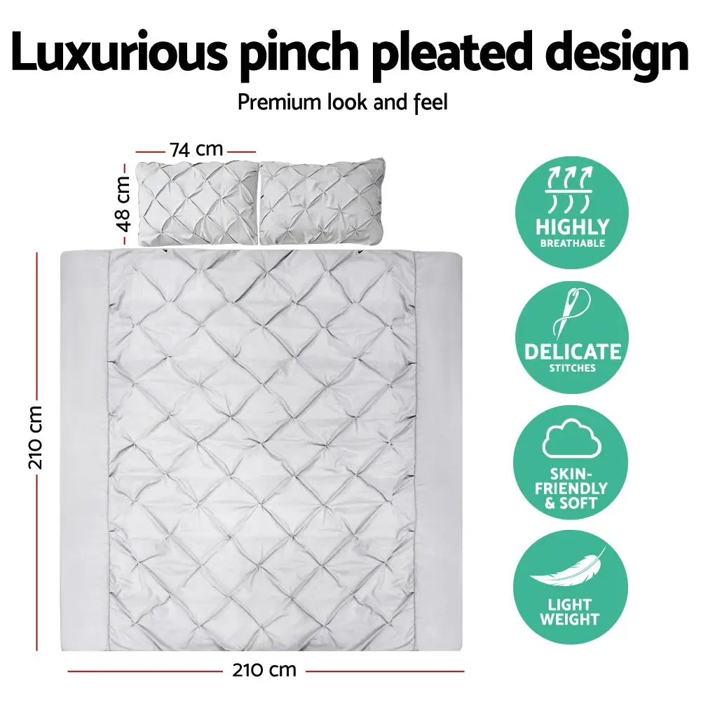 Giselle Bedding Quilt Cover Set Diamond Pinch Grey Queen - Home & Garden > Bedding
