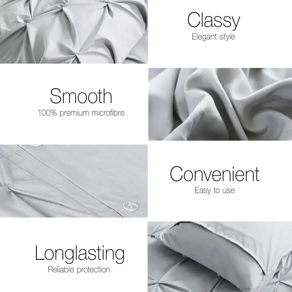 Giselle Bedding Quilt Cover Set Diamond Pinch Grey Queen - Home & Garden > Bedding