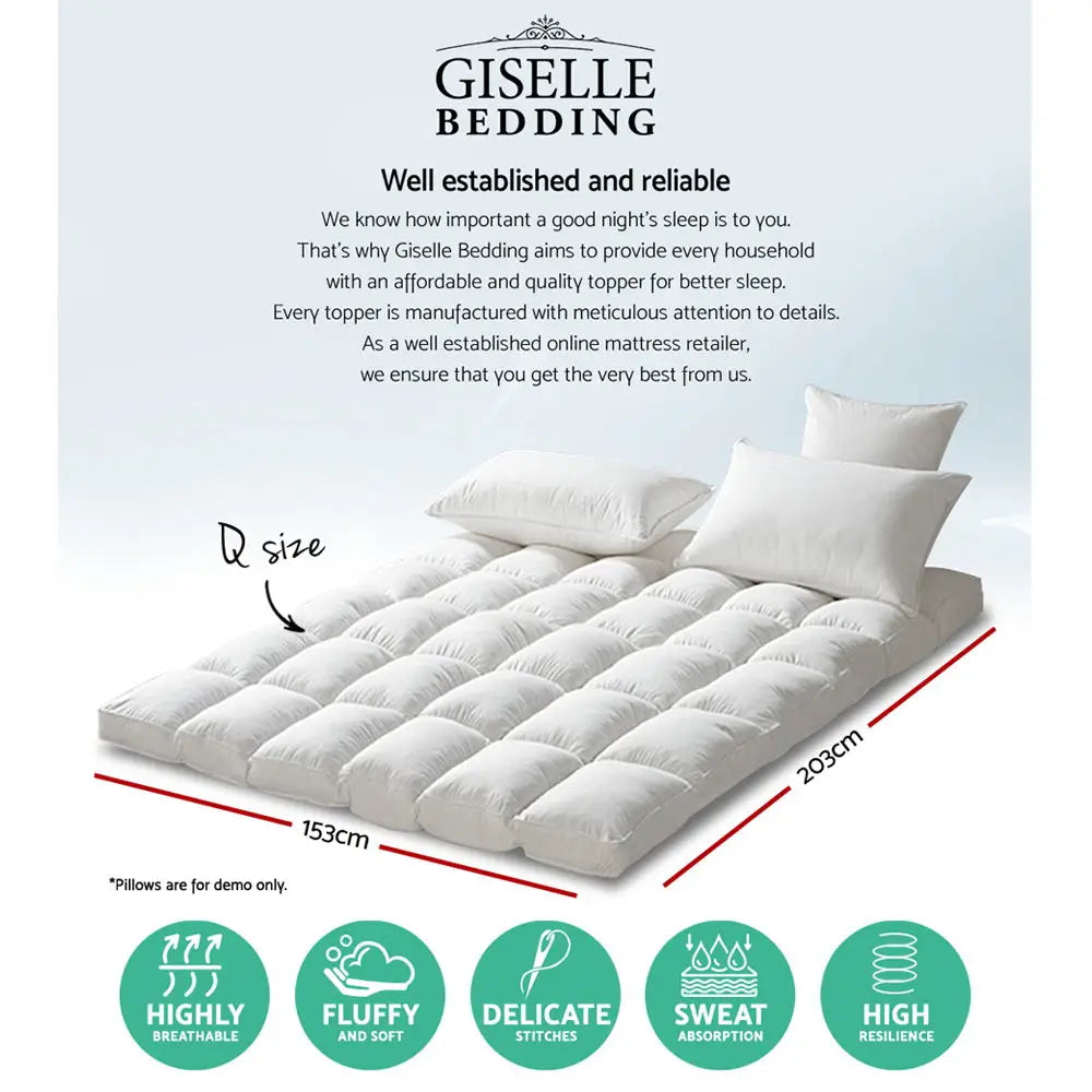 Giselle Queen Mattress Topper Pillowtop 1000GSM Microfibre Filling Protector - Home & Garden > Bedding