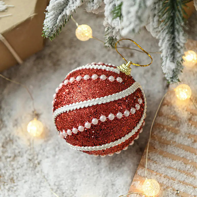 Glittery Christmas Baubles Pearl-Accented Holiday Ornaments in Assorted Colors 2 Sets Total(5 Colors Per Set)