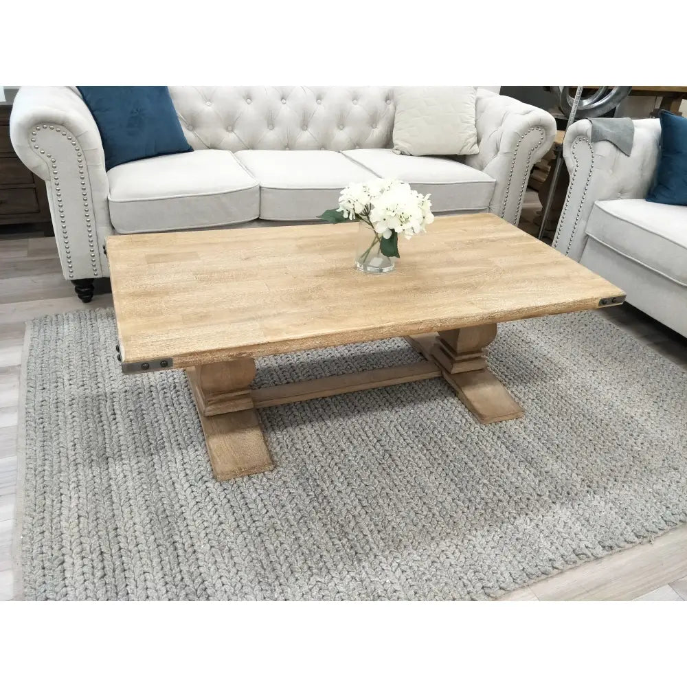 Gloriosa Coffee Table 140cm Pedestal Solid Mango Timber Wood - Honey Wash - Furniture > Living Room